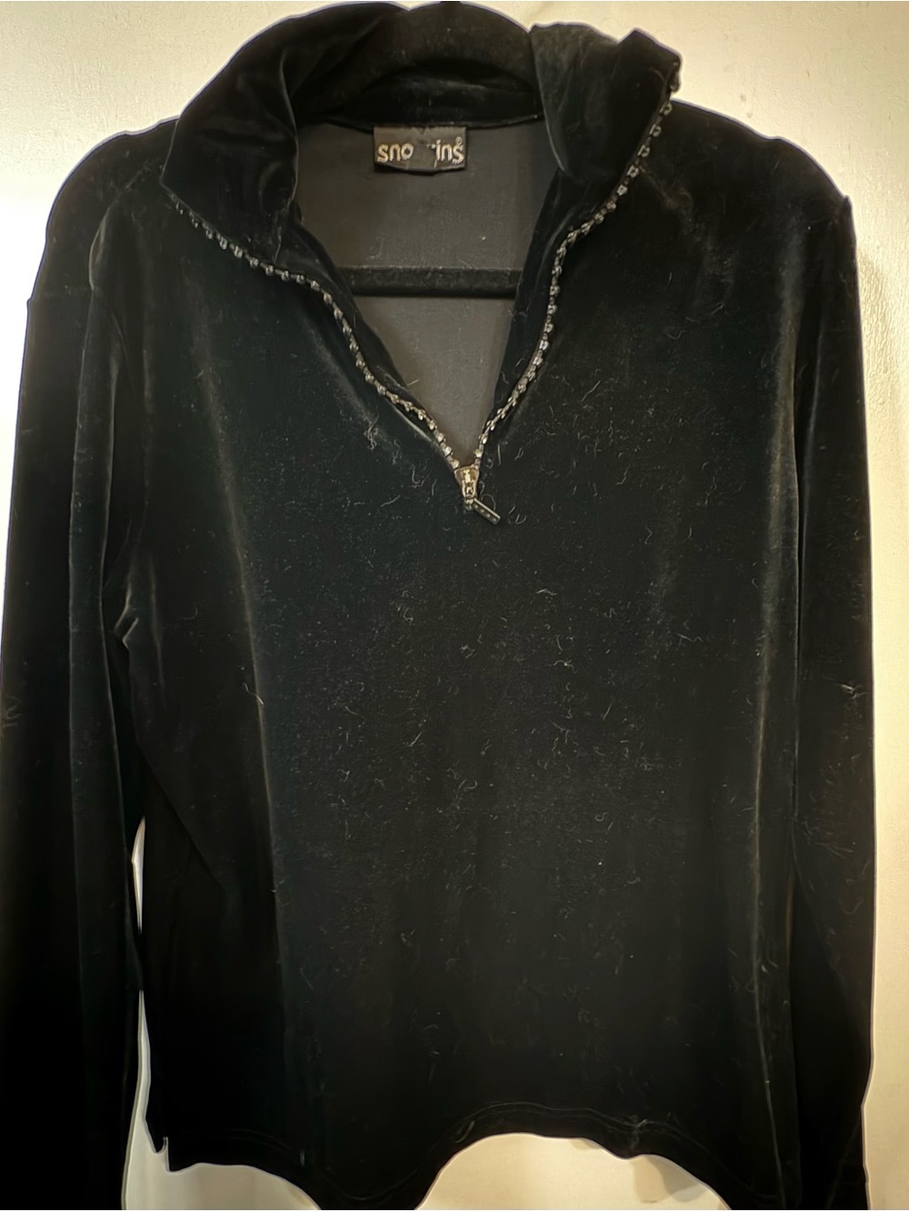 Vintage SNO SKINS Black Velvet Quarter-Zip Women’s Long Sleeve Top